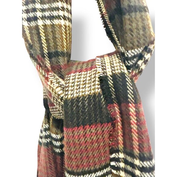 100% Cashmere Plaid Scarf Fringe Winter Wrap – 67” x 13” – Soft Warm Luxury - Picture 1 of 9